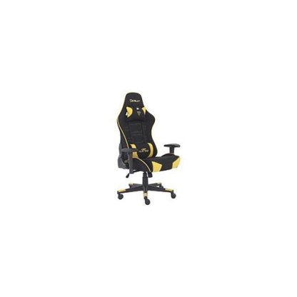 SILLA GAMER DE TELA OCELOT/ COLOR AMARILLA CON NEGRO / BASE REFORZADA DE NYLON/ DESCANSA BRAZOS AJUSTABLES / ANGULO DE INCLINACION 155 GRADOS/ SOPORTA HASTA 150KG/ COJIN PARA LUMBAR Y CERVICAL